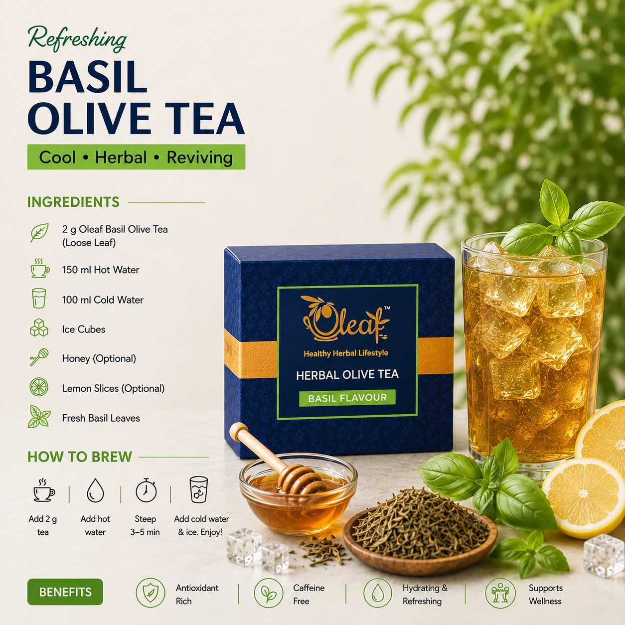 Herbal Olive Leaf Tea - Basil (100 gms)