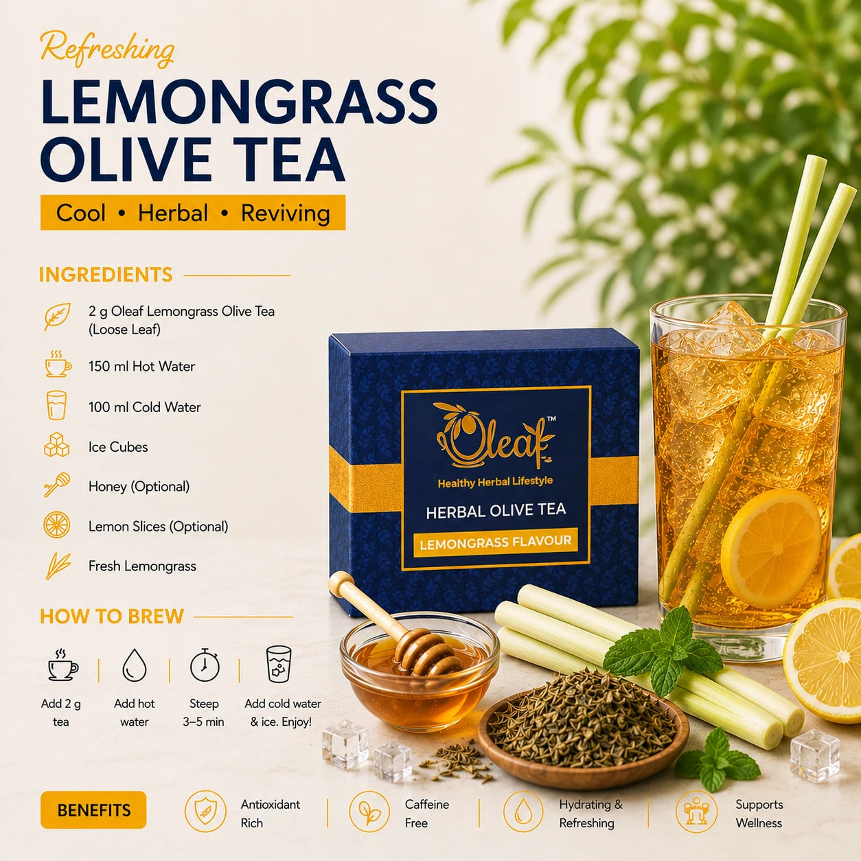 Herbal Olive Leaf Tea - Lemongrass (100 gms)