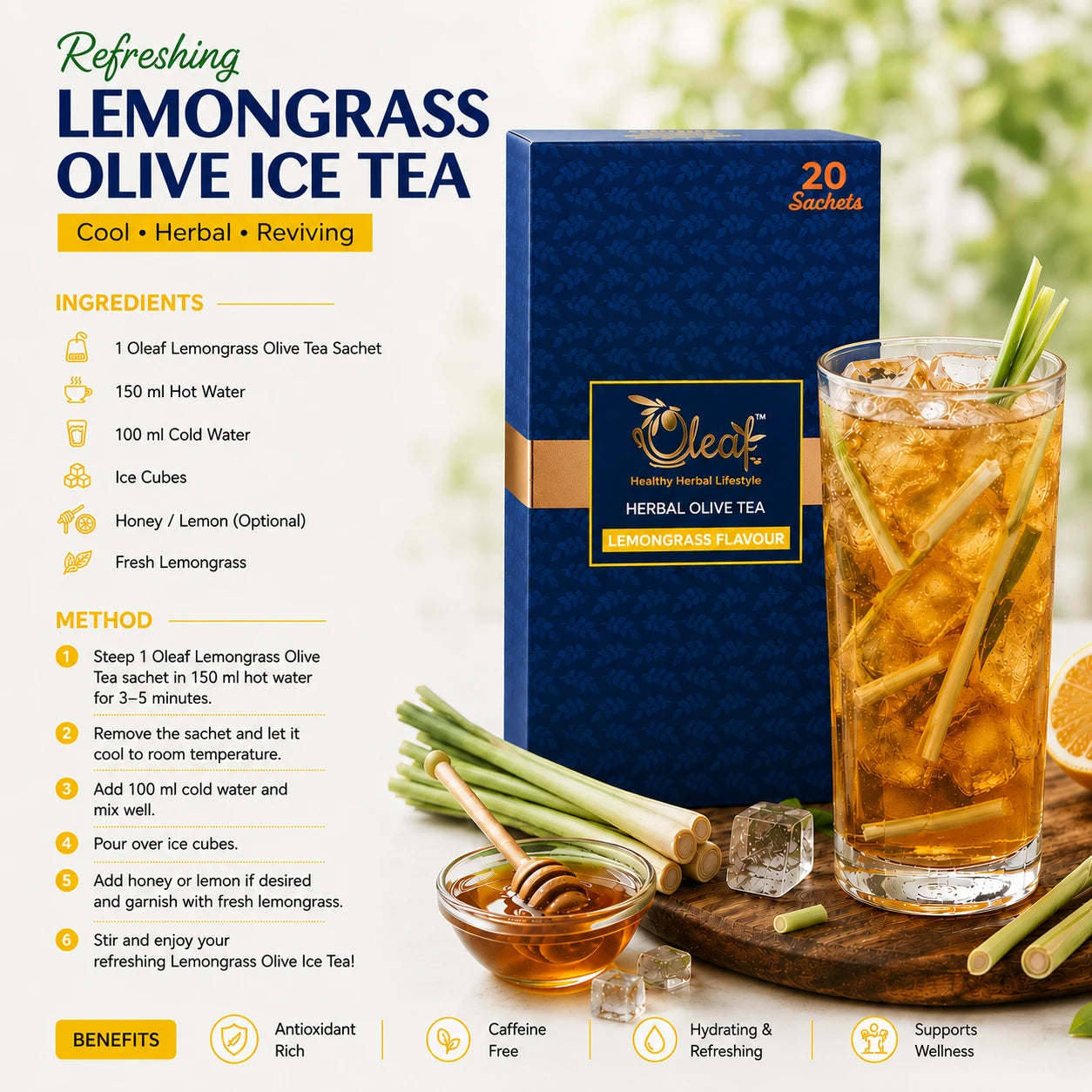 Herbal Olive Leaf Tea - Lemongrass (Teabags)