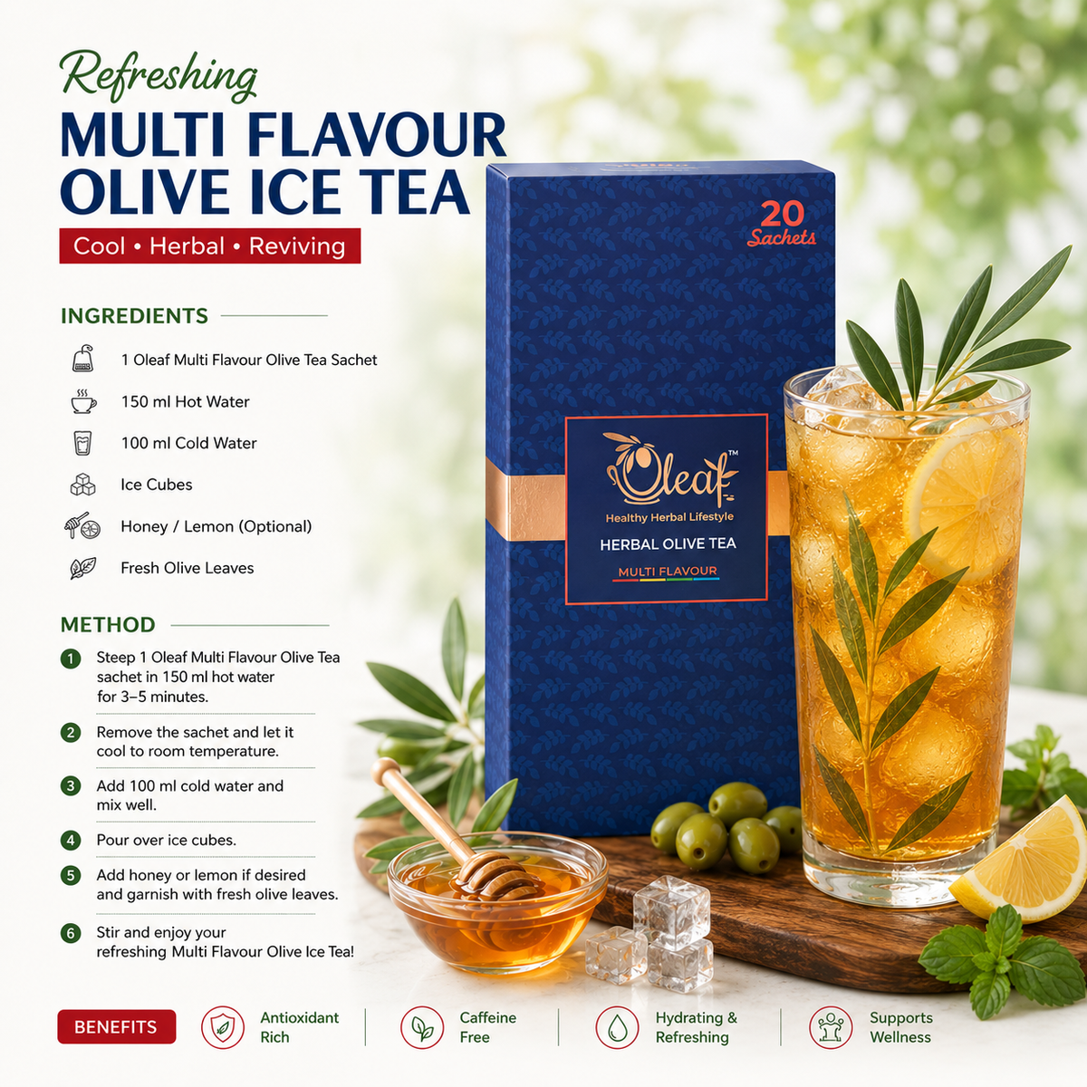 Oleaf Assorted Teabags (20 teabags) & 350 Gms Olive Honey Combo