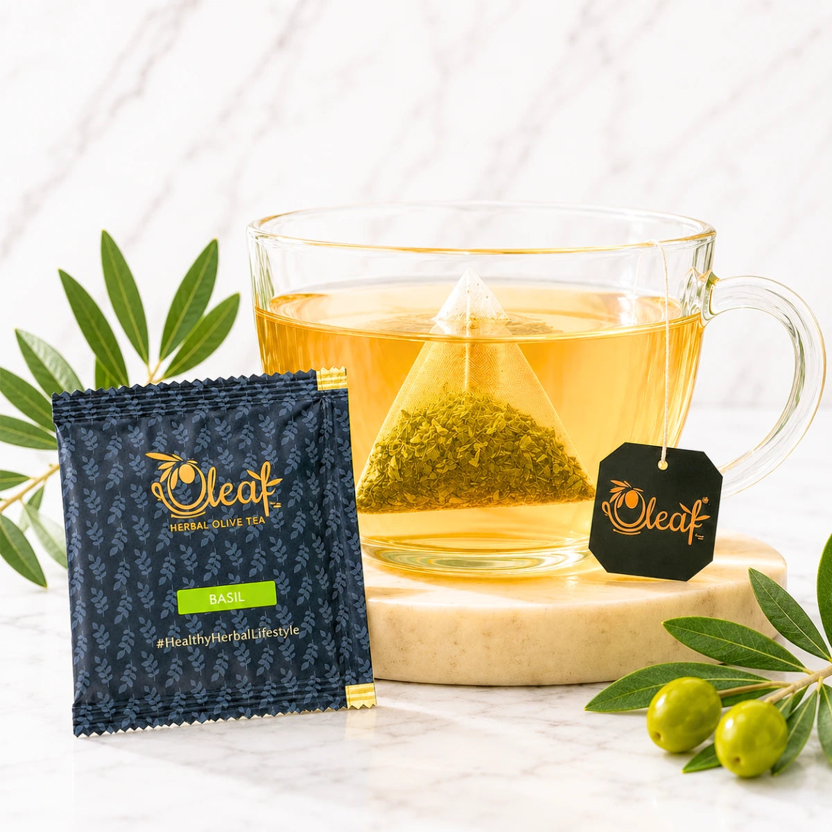 Oleaf Basil Teabags (20 teabags) & 350 Gms Olive Honey Combo