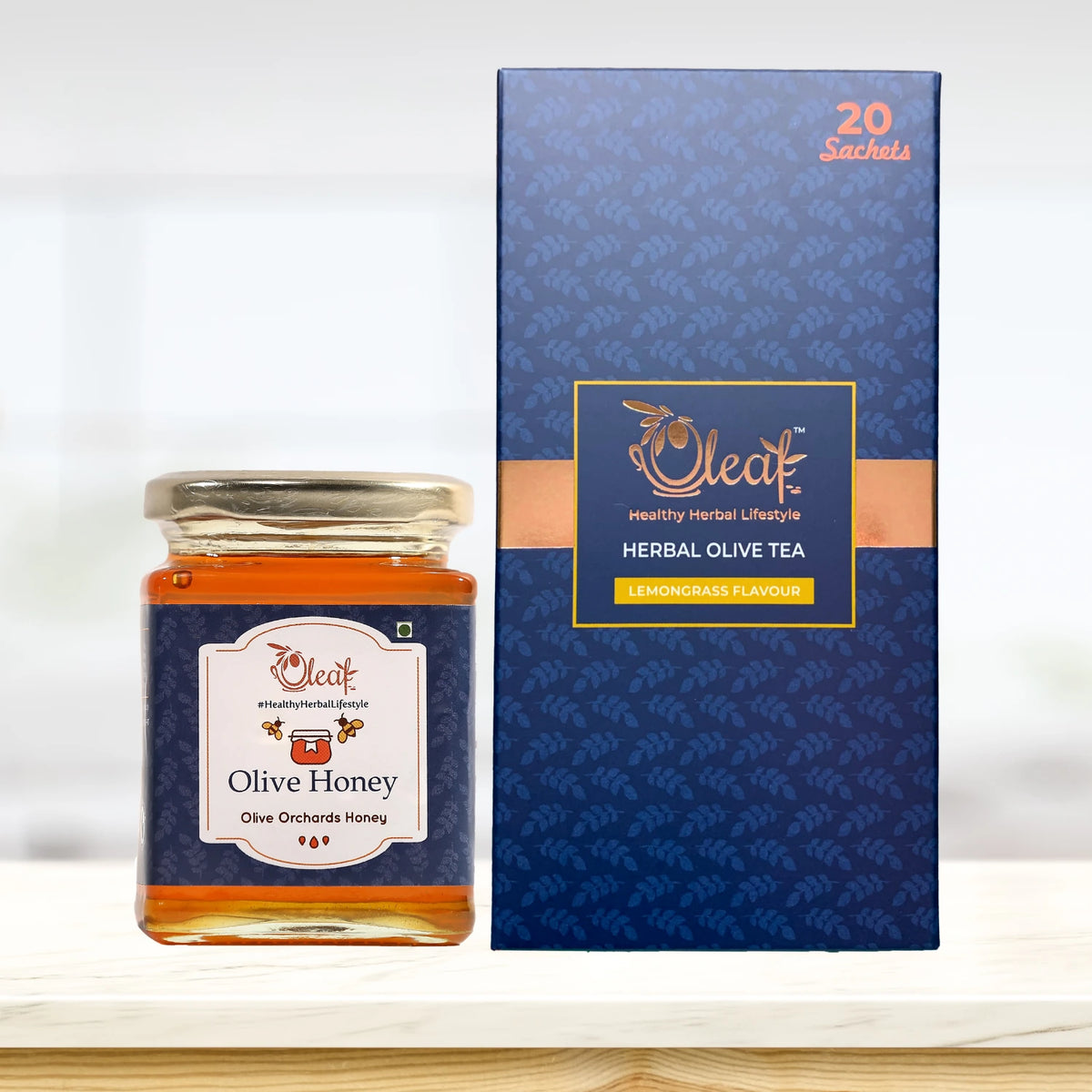 Oleaf Lemongrass Teabags (20 teabags) & 350 Gms Olive Honey Combo