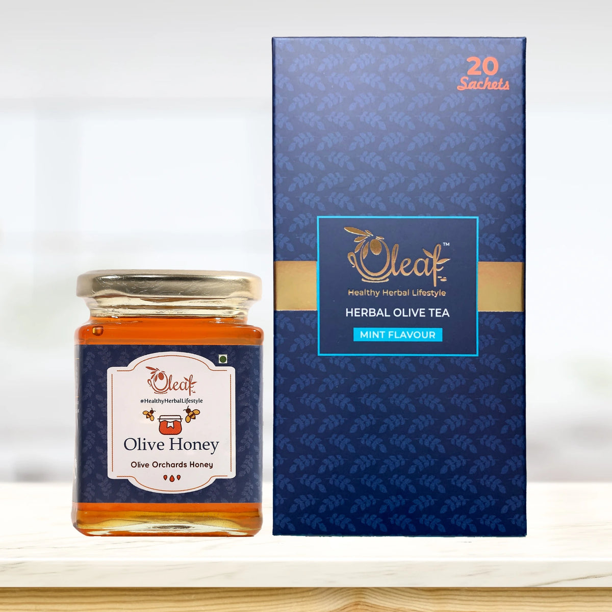 Oleaf Mint Teabags (20 teabags) & 350 Gms Olive Honey Combo