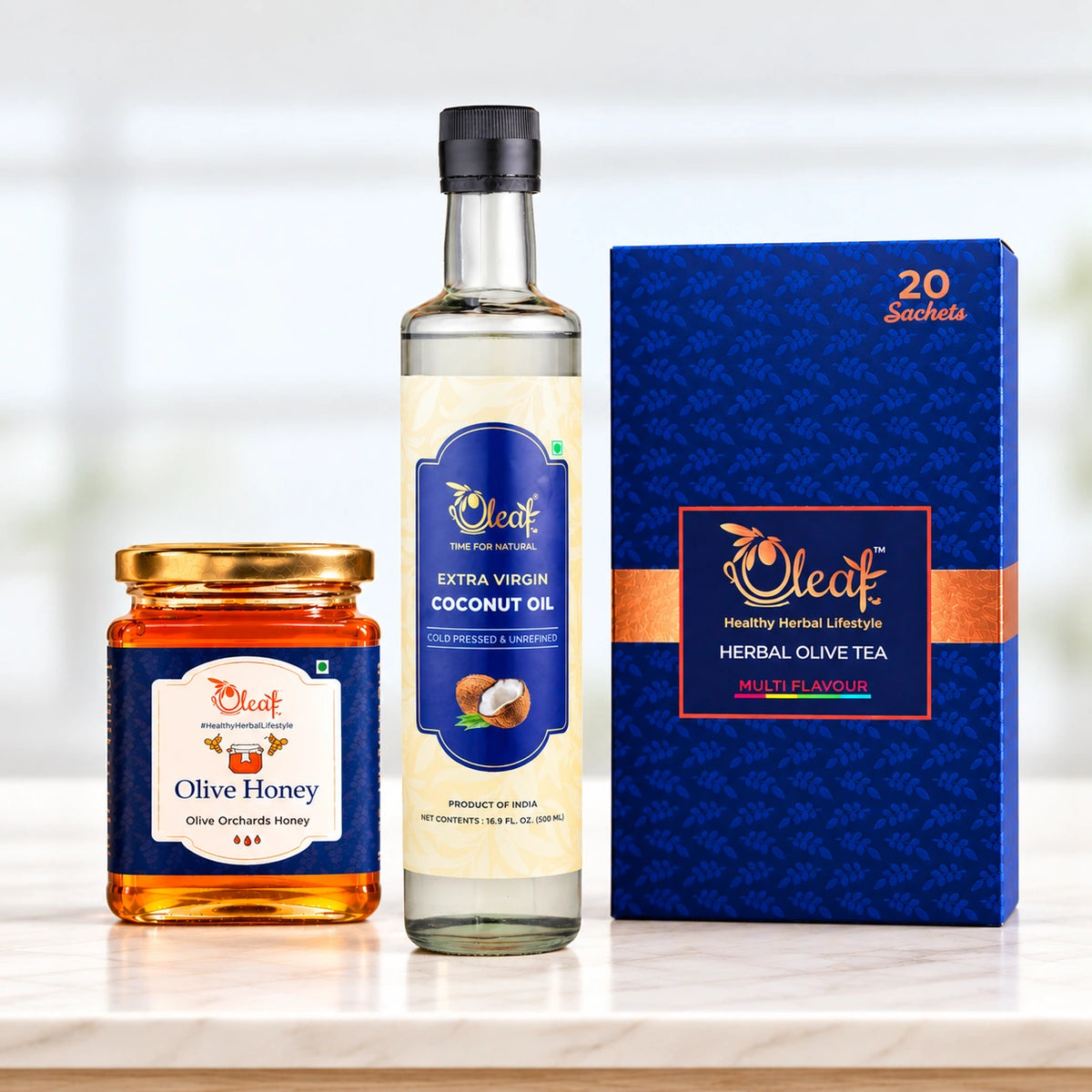 Olive Honey + Assorted Olive Leaf Tea + Cold Pressed Coconut Oil Combo