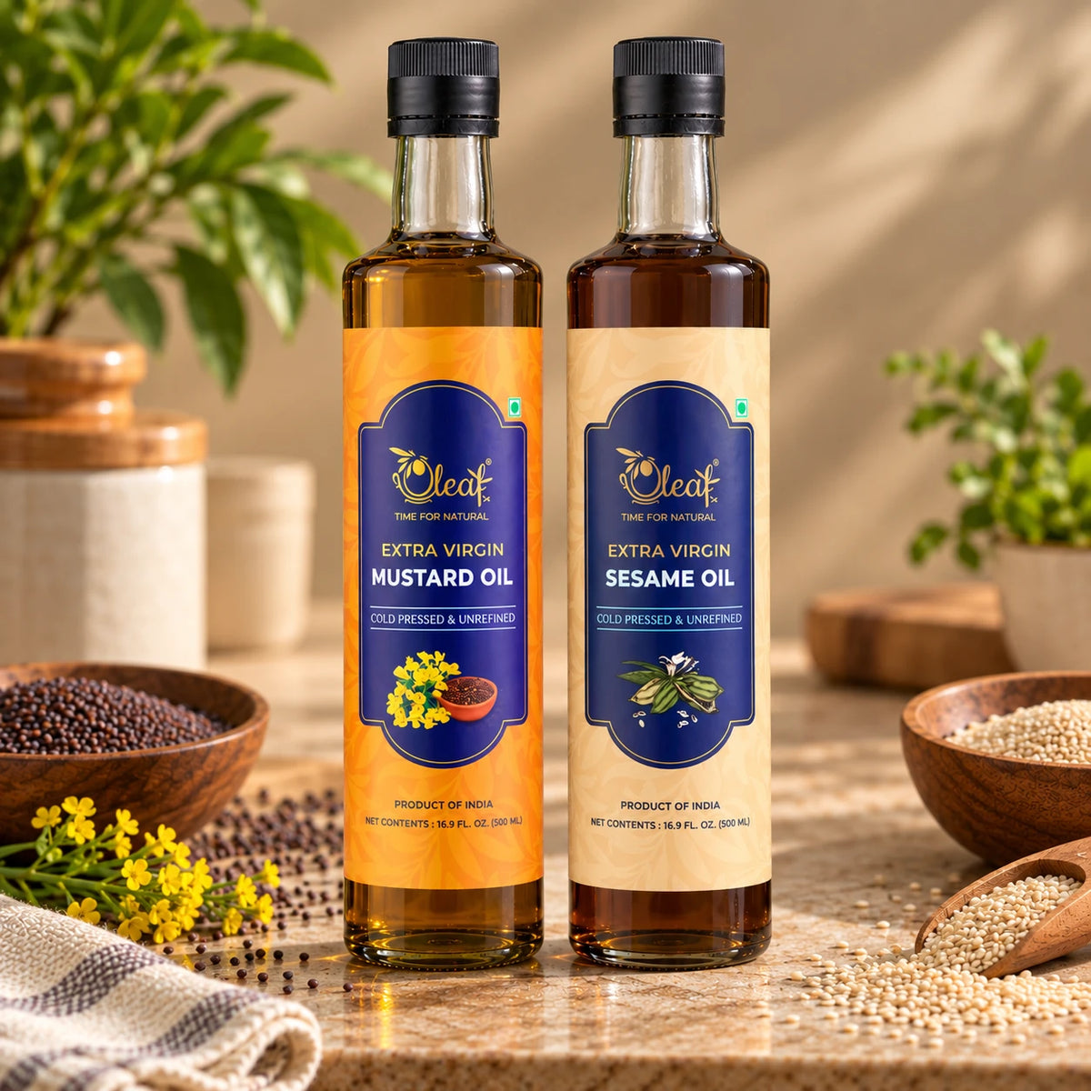 Extra Virgin Cold Pressed Sesame Oil & Mustard Oil